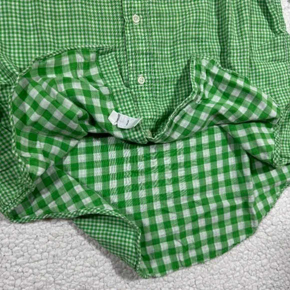 Ralph Lauren Shirt Mens Large Custom Green White Gingham Cotton Gauze Preppy - Picture 3 of 6